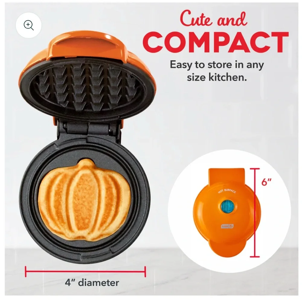 New Dash Orange Mini Pumpkin Waffle Maker